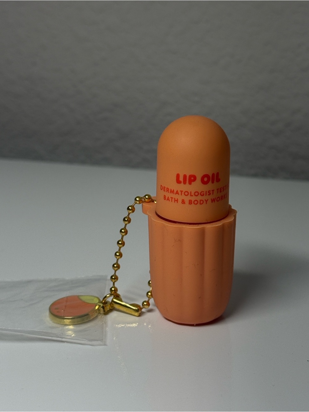 Bath & Body Works Orange Kids Lip Oil Keychain with Gold Chain
